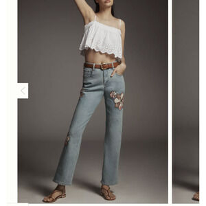 Anthropologie Pilcro Jeans Baggy Boyfriend High-Rise Quilted Patch Retro Size 30